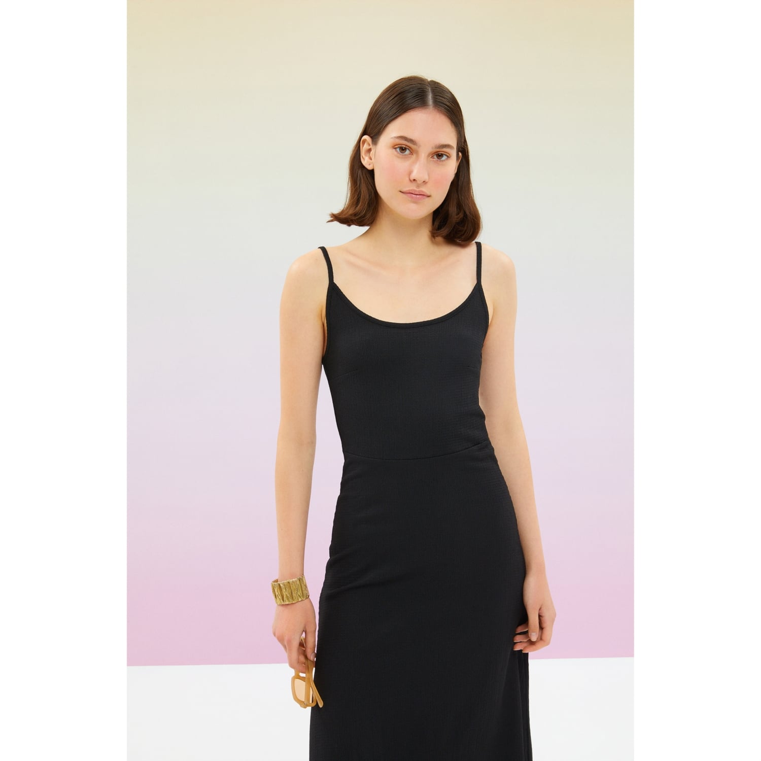 İNCE ASKILI MİDİ ELBİSE