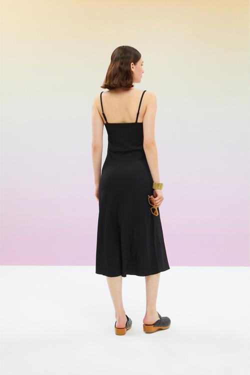  İNCE ASKILI MİDİ ELBİSE