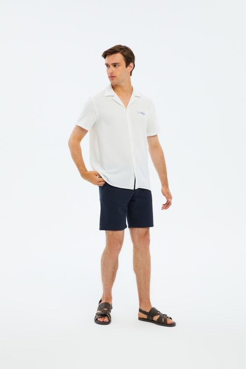  KISA KOLLU KETEN KARIŞIMLI REGULAR FIT GÖMLEK