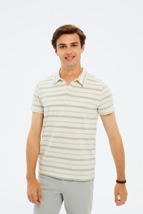  ÇİZGİLİ POLO YAKA KISA KOLLU T-SHIRT