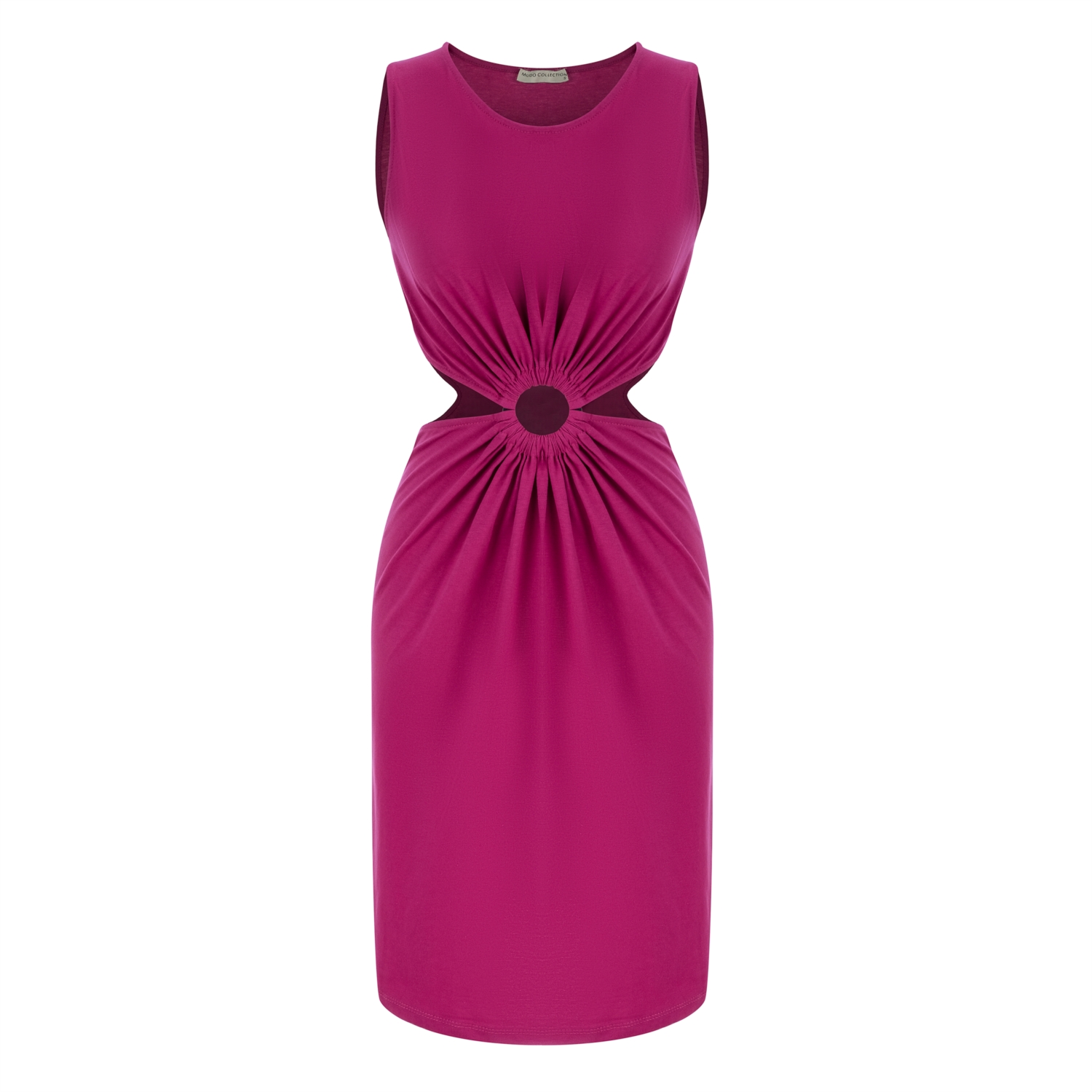 BELİ TOKALI CUT OUT KOLSUZ MİNİ ELBİSE