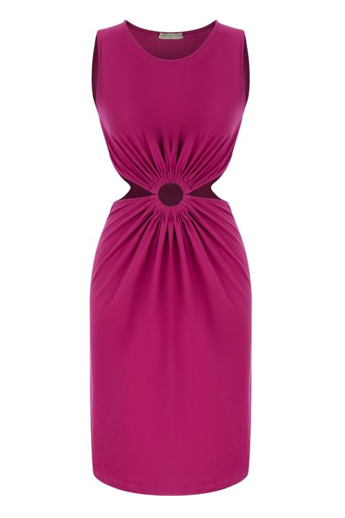  BELİ TOKALI CUT OUT KOLSUZ MİNİ ELBİSE