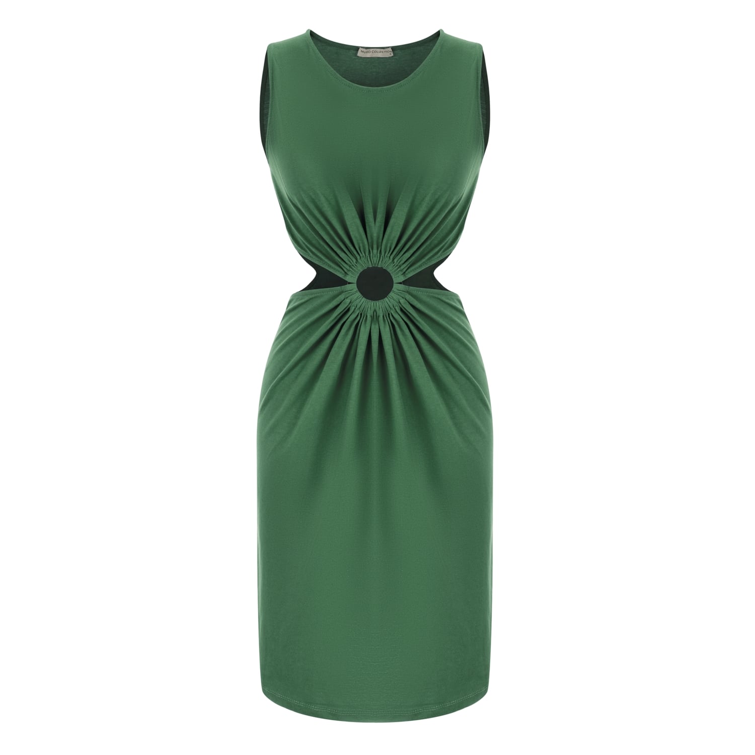 BELİ TOKALI CUT OUT KOLSUZ MİNİ ELBİSE