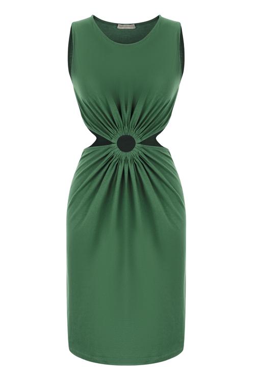  BELİ TOKALI CUT OUT KOLSUZ MİNİ ELBİSE