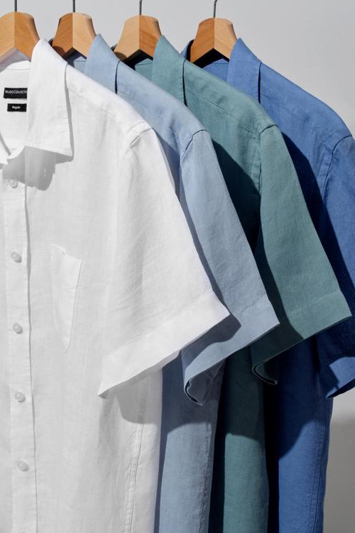  KISA KOLLU KETEN GÖMLEK