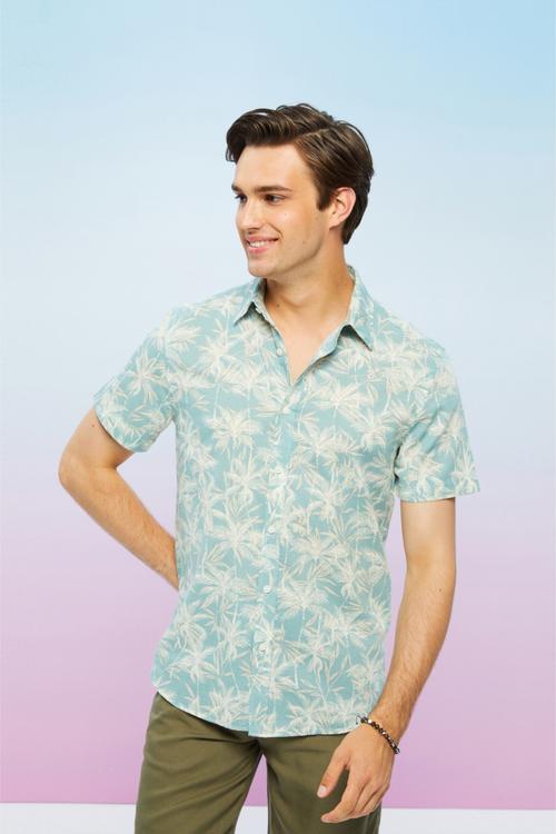  PALMİYE DESENLİ KISA KOLLU REGULAR FIT GÖMLEK