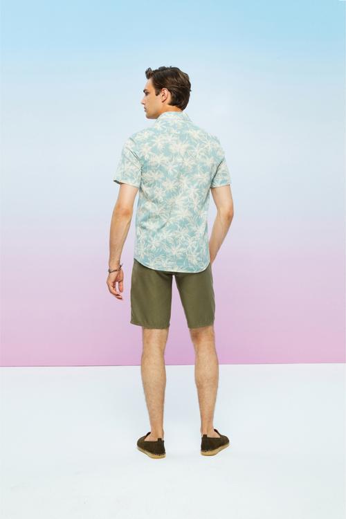  PALMİYE DESENLİ KISA KOLLU REGULAR FIT GÖMLEK