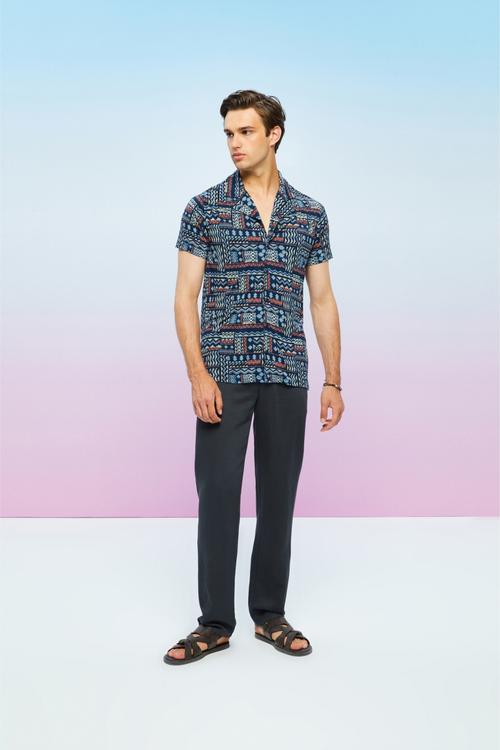  ETNİK DESENLİ KISA KOLLU REGULAR FIT GÖMLEK