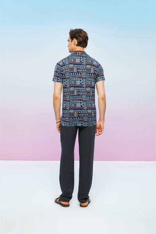  ETNİK DESENLİ KISA KOLLU REGULAR FIT GÖMLEK