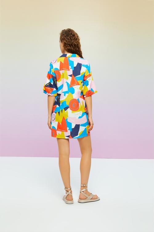  SOYUT DESENLİ MİNİ GÖMLEK ELBİSE