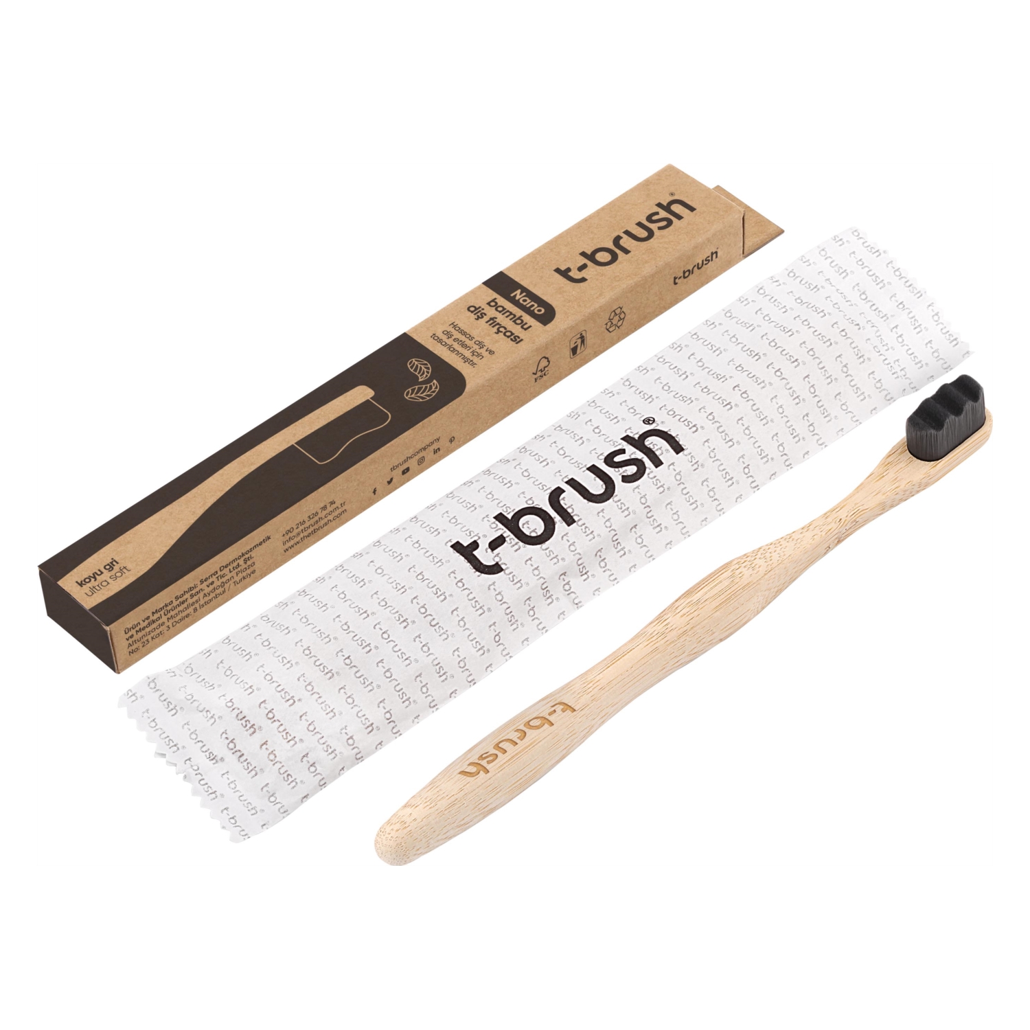 T-BRUSH YETİŞKİN NANO BAMBU DİŞ FIRÇASI KOYU GRİ