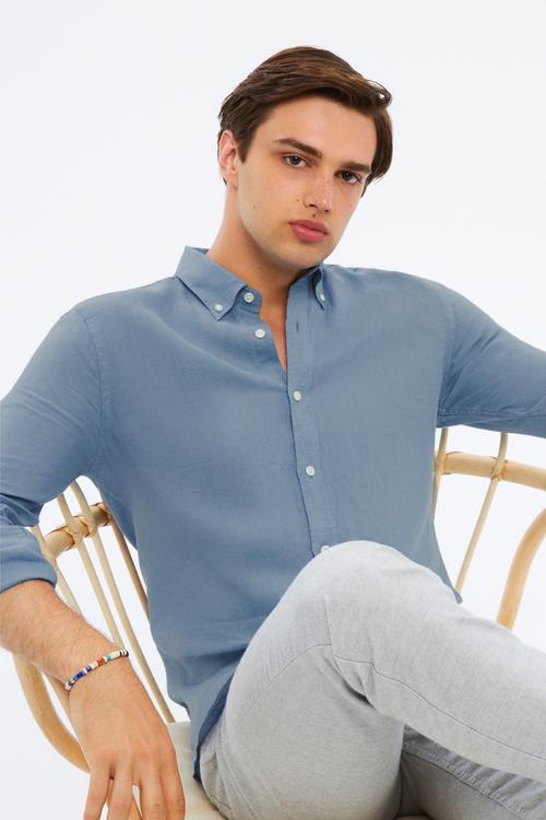  SLIM FIT KETEN GÖMLEK