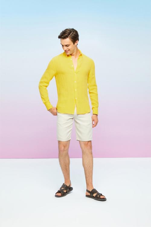  SLIM FIT NEON KETEN GÖMLEK