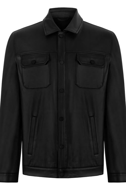  DERİ GÖRÜNÜMLÜ CEPLİ CEKET