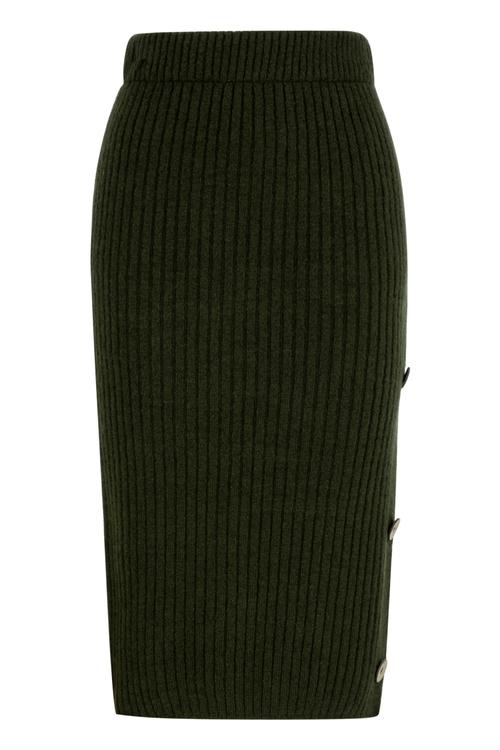  DÜĞME DETAYLI MİDİ TRİKO ETEK