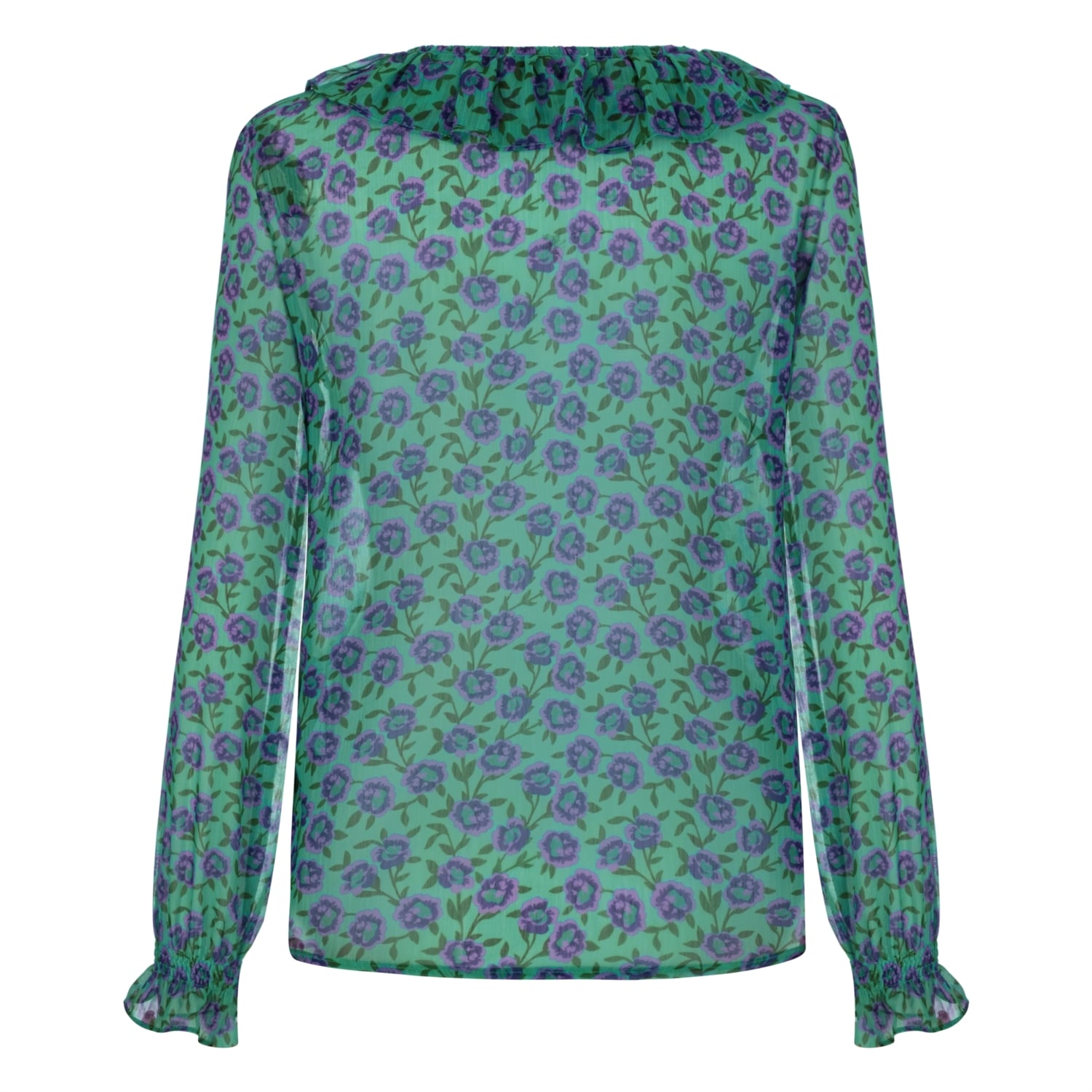 ÇİÇEK DESENLİ YAKASI FIRFIRLI ŞİFON GÖMLEK