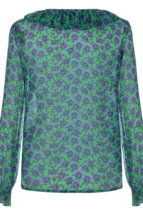  ÇİÇEK DESENLİ YAKASI FIRFIRLI ŞİFON GÖMLEK