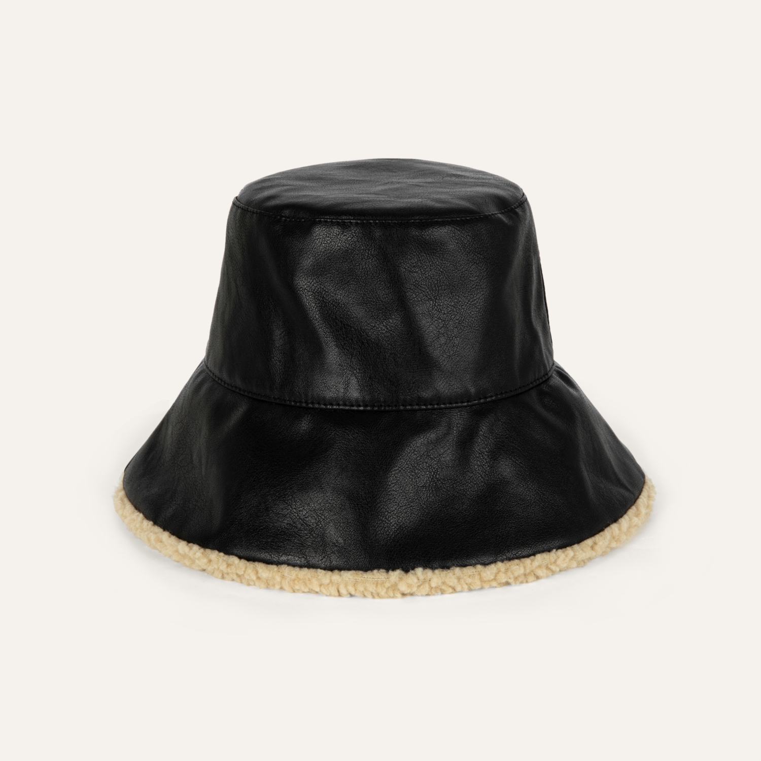 DERİ GÖRÜNÜMLÜ İÇİ YÜN BUCKET ŞAPKA