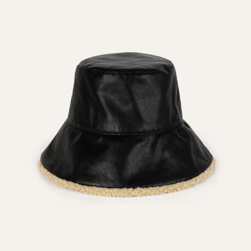  DERİ GÖRÜNÜMLÜ İÇİ YÜN BUCKET ŞAPKA