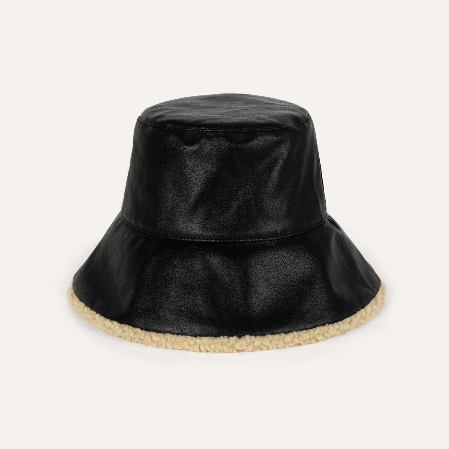 DERİ GÖRÜNÜMLÜ İÇİ YÜN BUCKET ŞAPKA