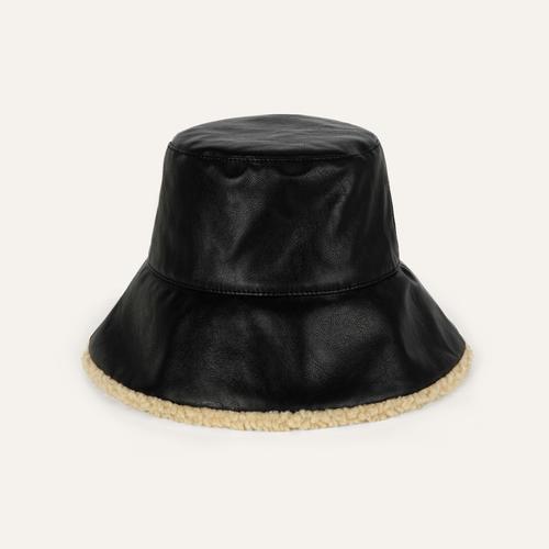  DERİ GÖRÜNÜMLÜ İÇİ YÜN BUCKET ŞAPKA