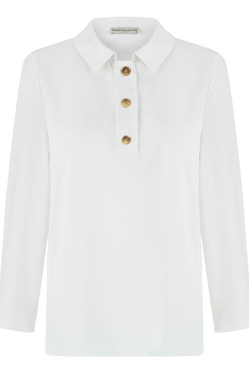  DÜĞME DETAYLI GÖMLEK YAKA BLUZ