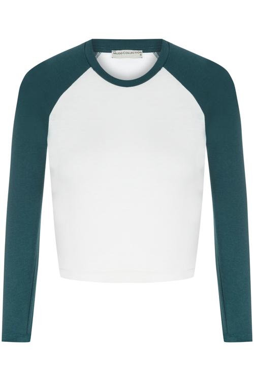  RENK BLOKLU BİSİKLET YAKA UZUN KOLLU T-SHIRT