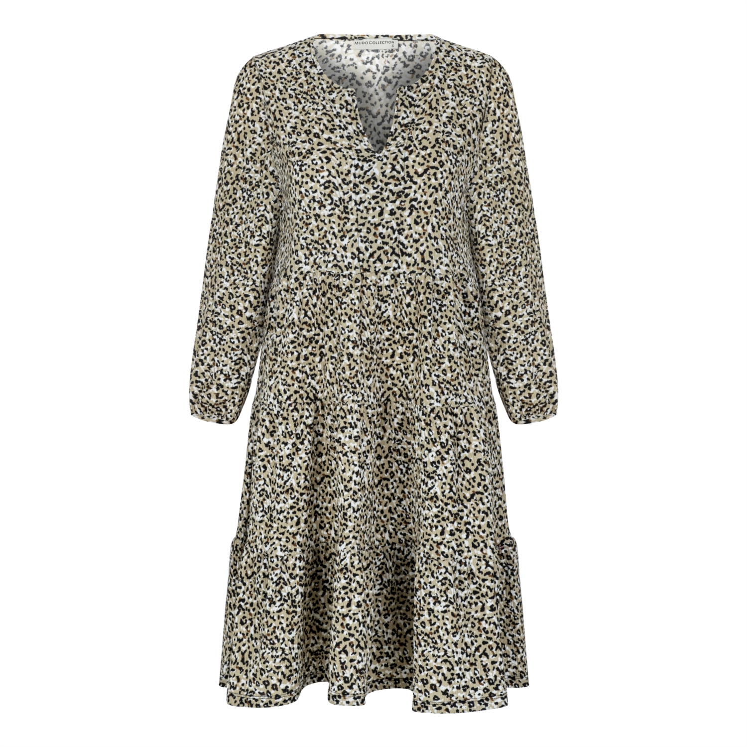LEOPAR DESENLİ UZUN KOLLU MİNİ KLOŞ ELBİSE