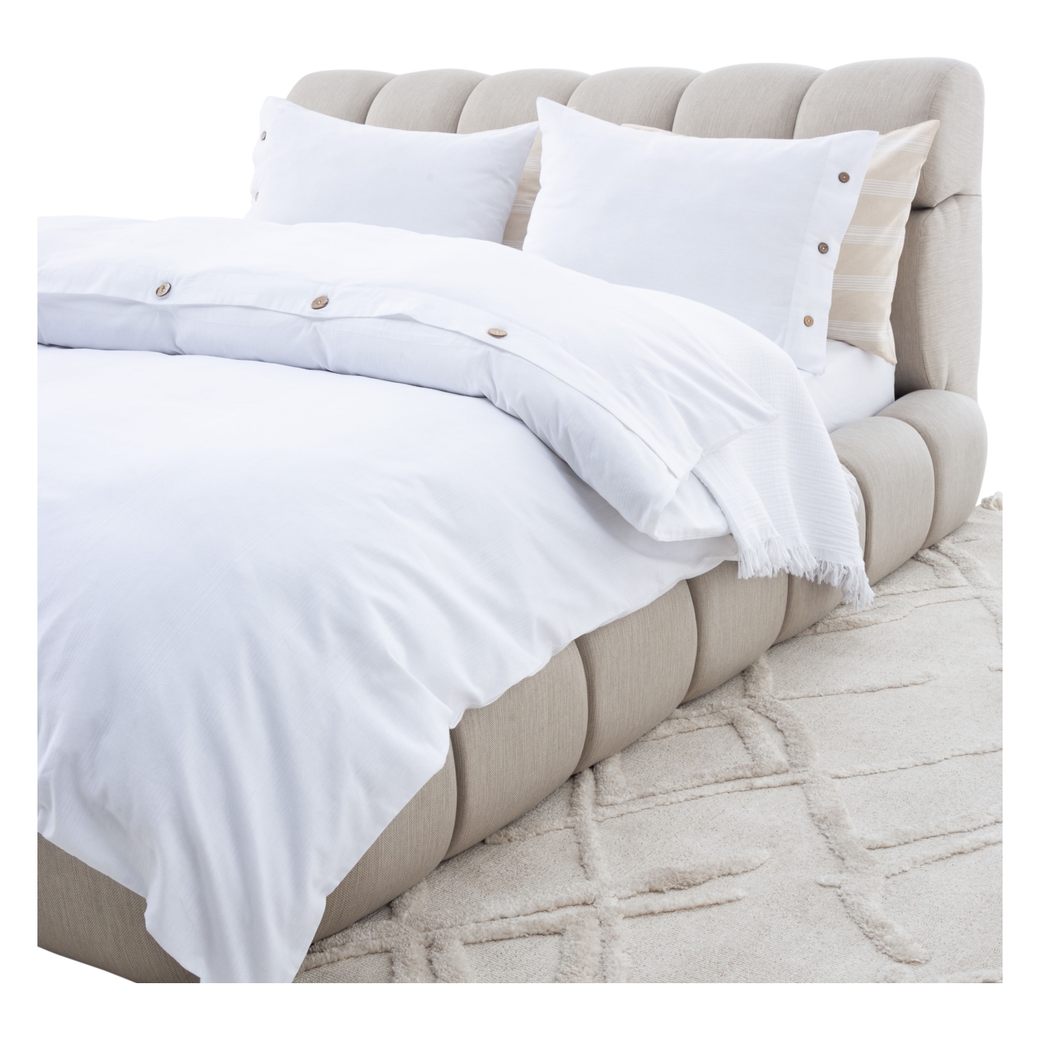 BRIE ÇİFT KİŞİLİK NEVRESİM TAKIMI BEYAZ 200X220