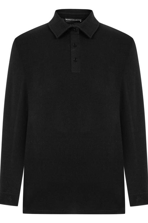  DOKULU POLO YAKA UZUN KOLLU T-SHIRT