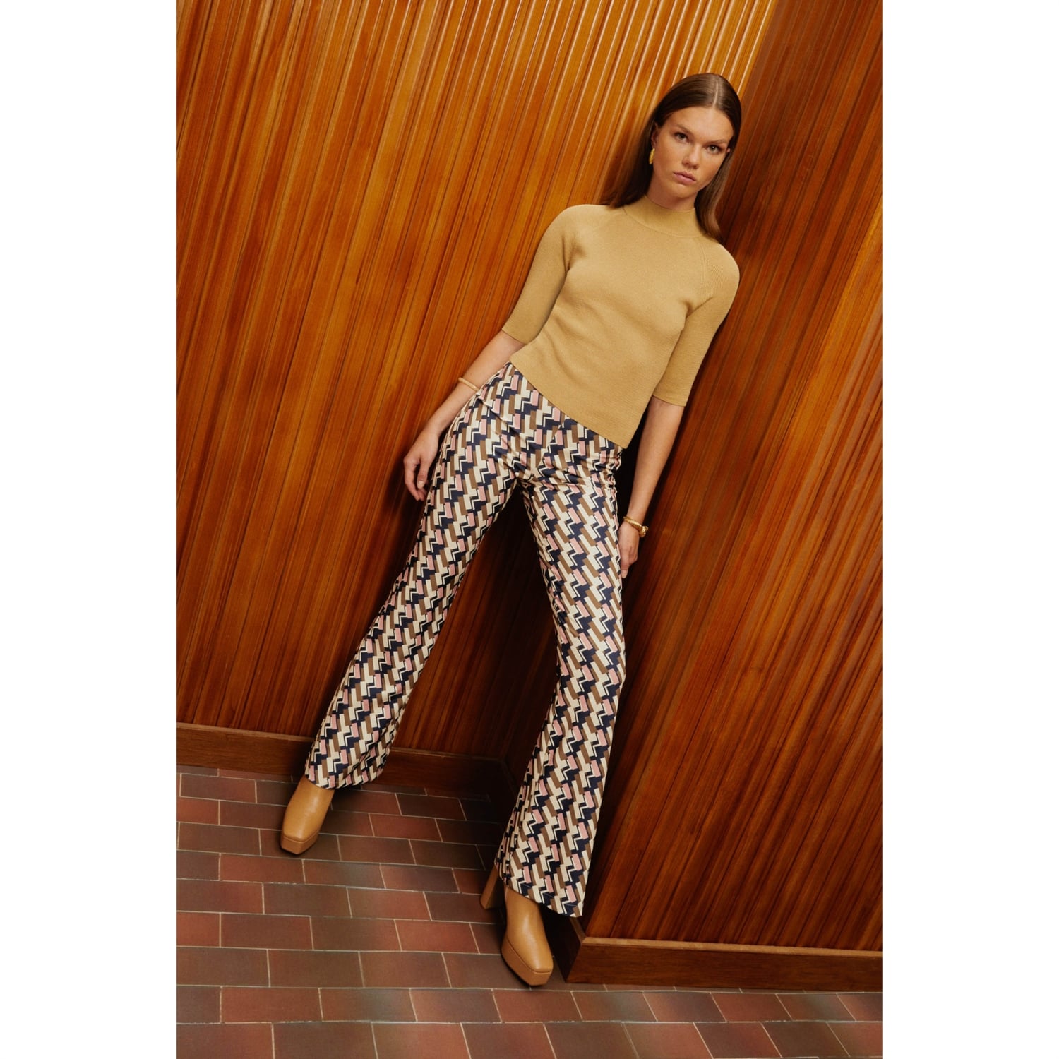 GEOMETRİK DESENLİ RETRO İSPANYOL PAÇA PANTOLON