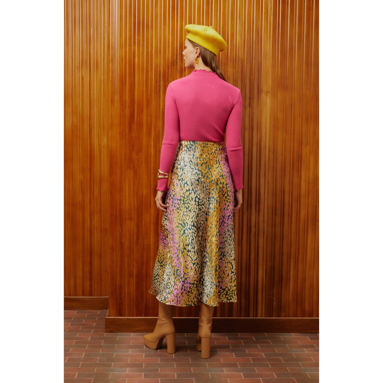 SOYUT DESENLİ A FORM MİDİ ETEK