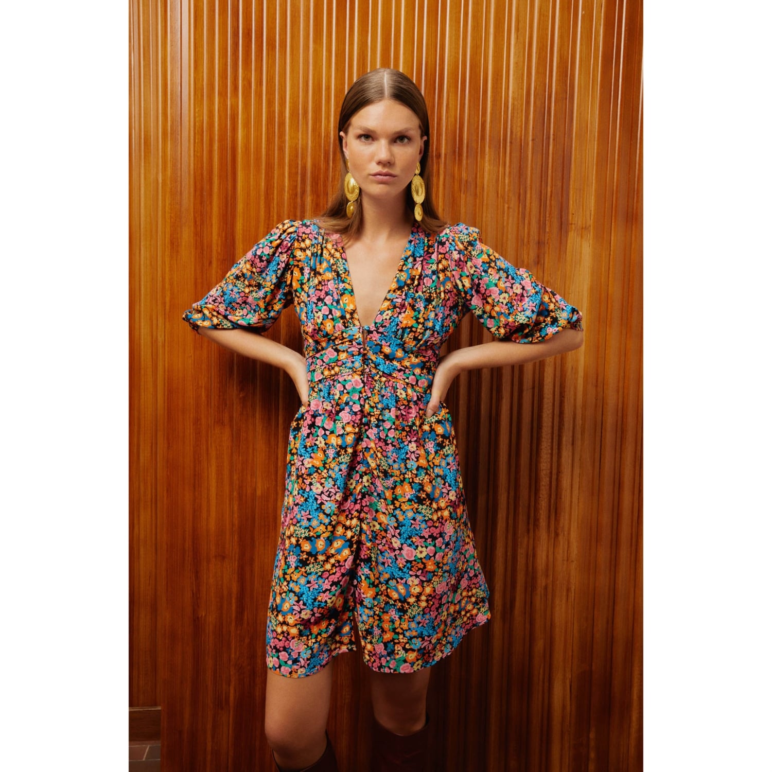 ÇİÇEK DESENLİ A FORM MİNİ ELBİSE