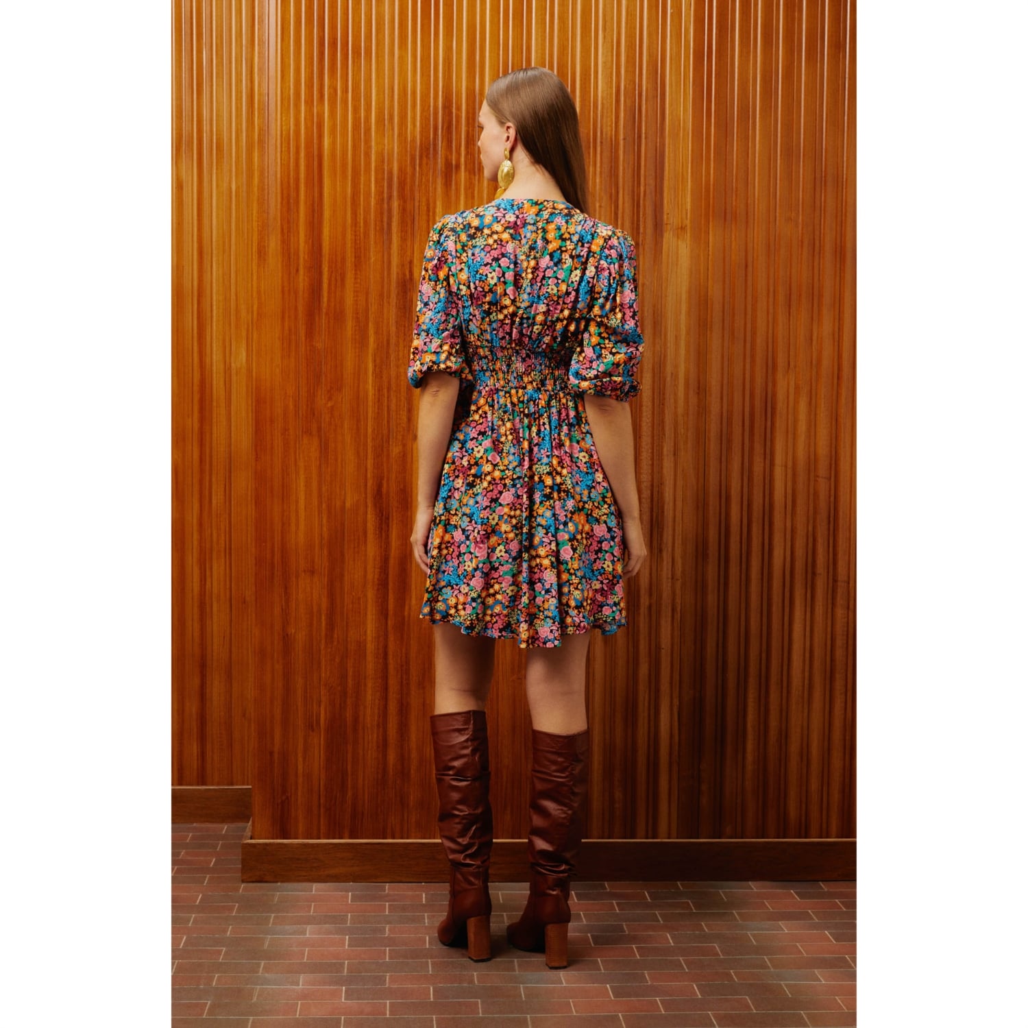 ÇİÇEK DESENLİ A FORM MİNİ ELBİSE