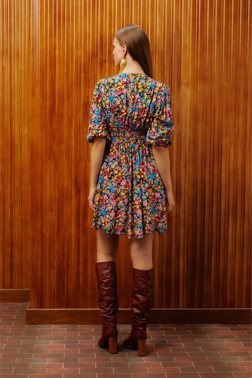  ÇİÇEK DESENLİ A FORM MİNİ ELBİSE