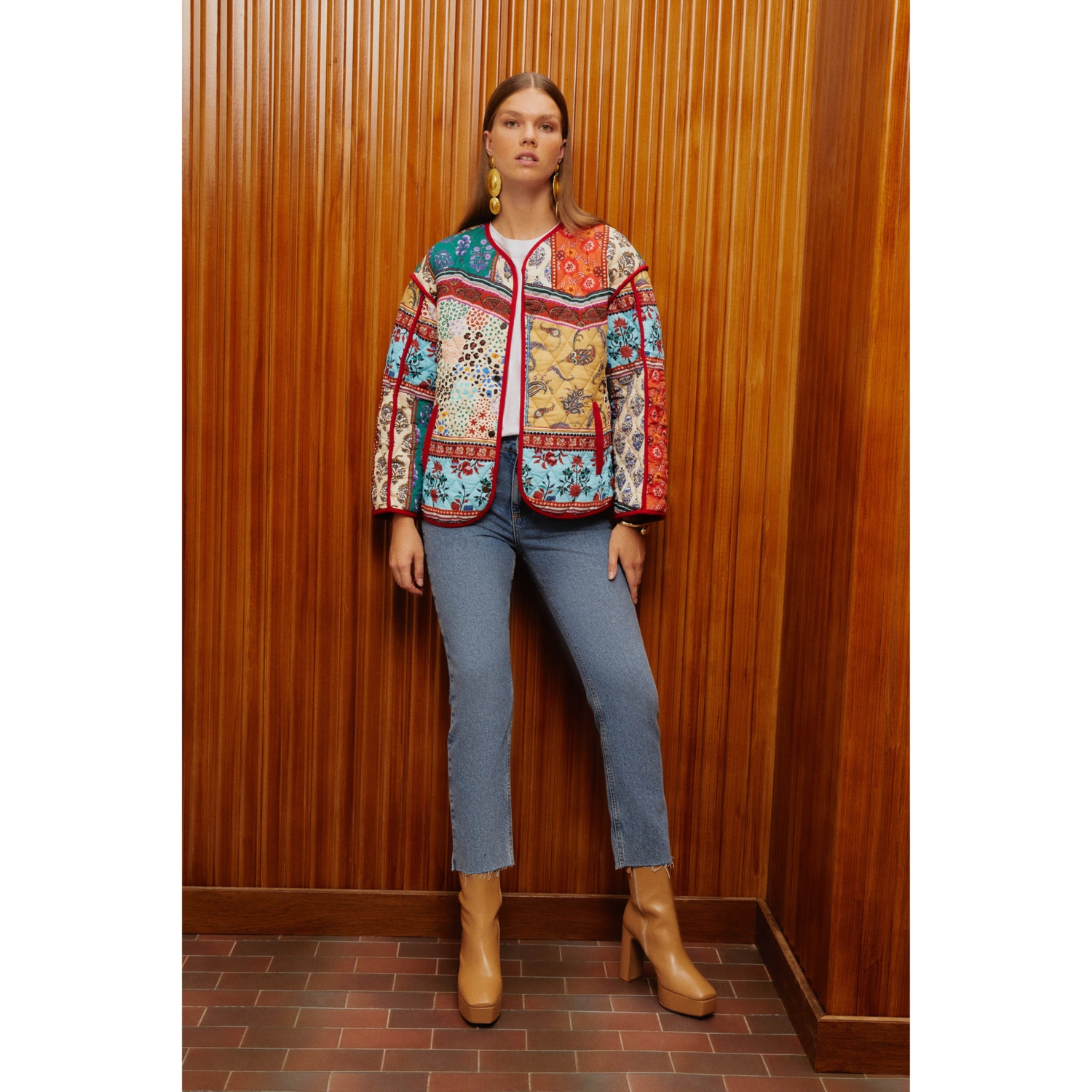 KAPİTONE DİKİŞLİ ETNİK DESENLİ MONT CEKET