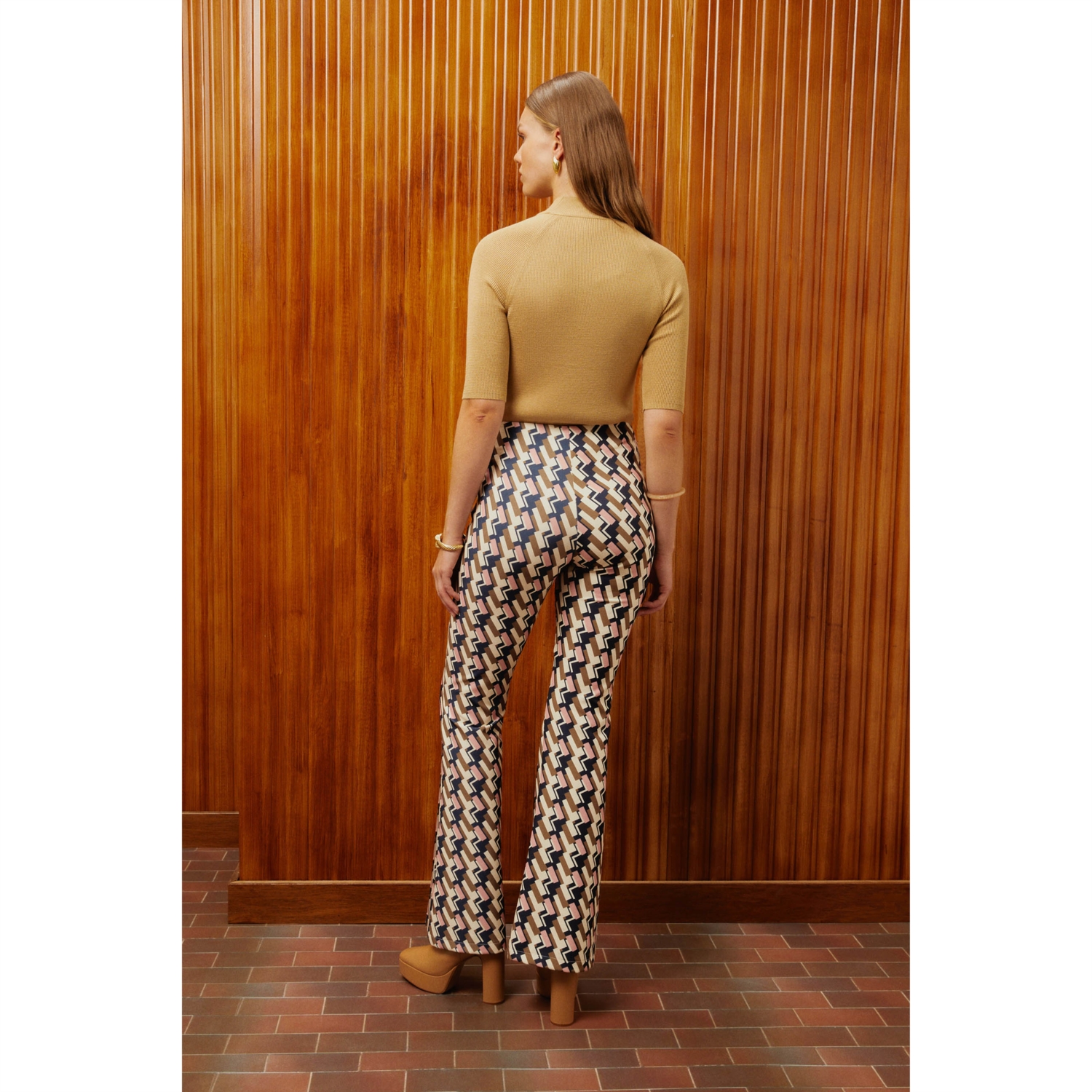 GEOMETRİK DESENLİ RETRO İSPANYOL PAÇA PANTOLON