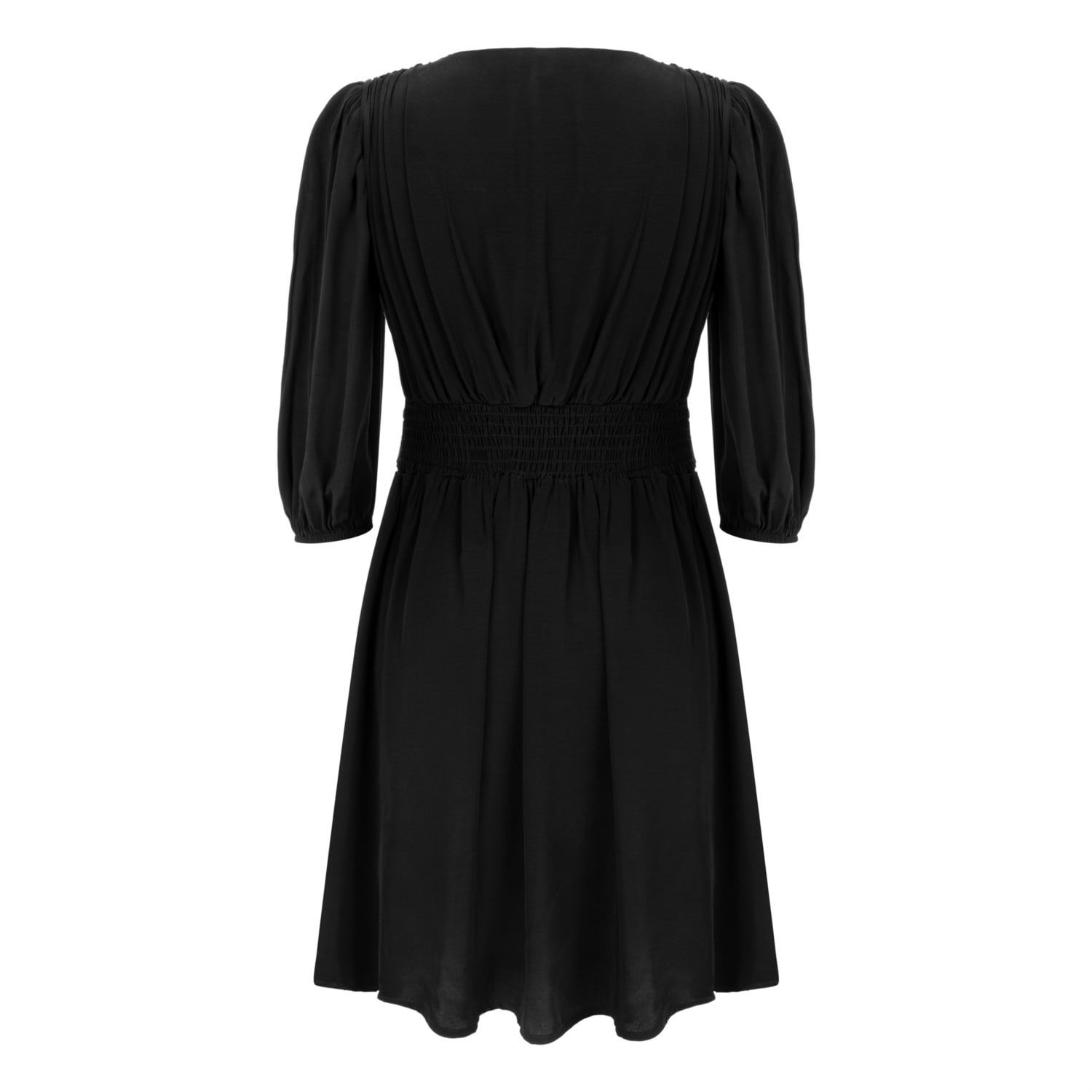 V YAKA DÜĞMELİ A KESİM UZUN KOLLU MİNİ ELBİSE