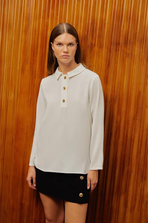  DÜĞME DETAYLI GÖMLEK YAKA BLUZ