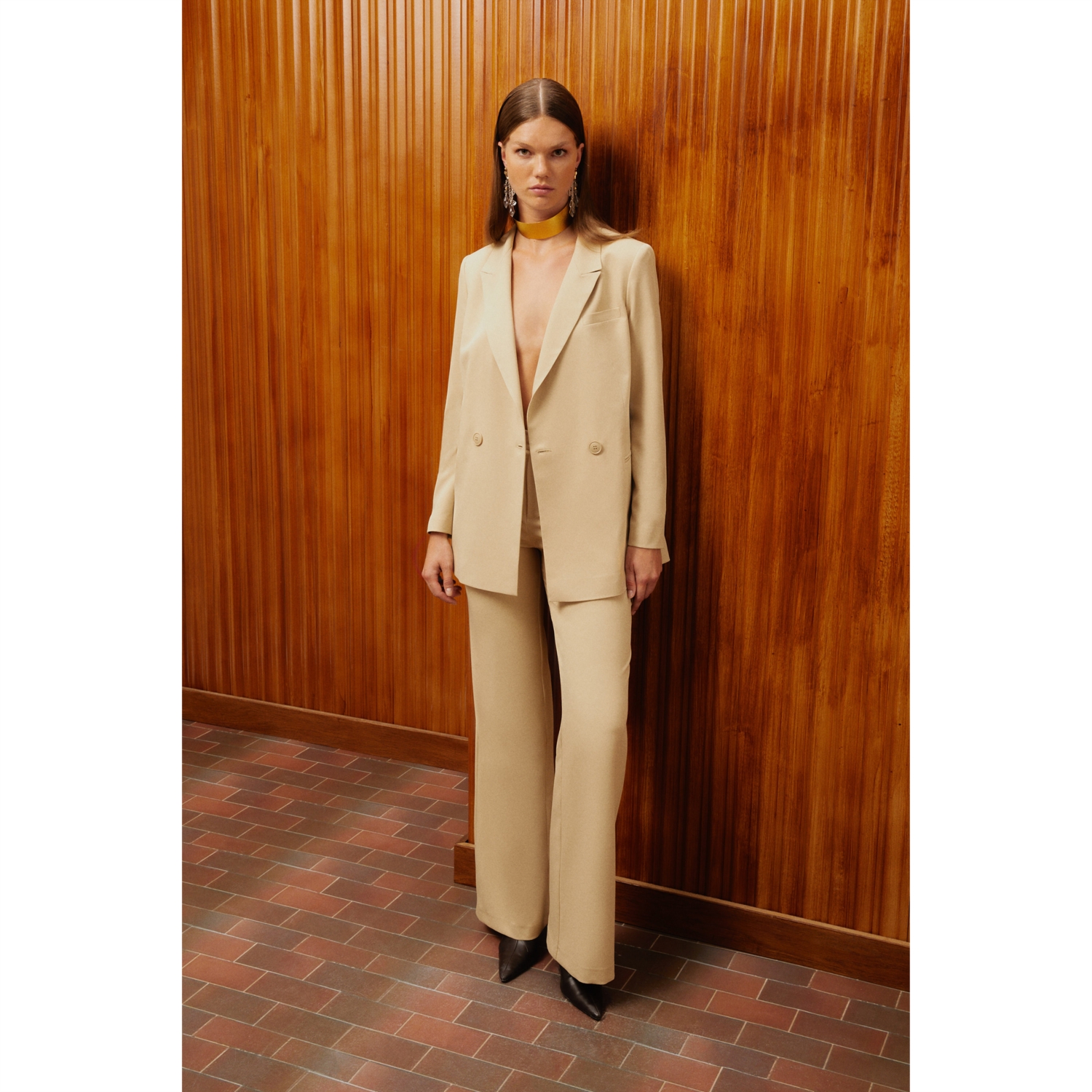 YÜKSEK BEL GENİŞ PAÇA DOKUMA PANTOLON