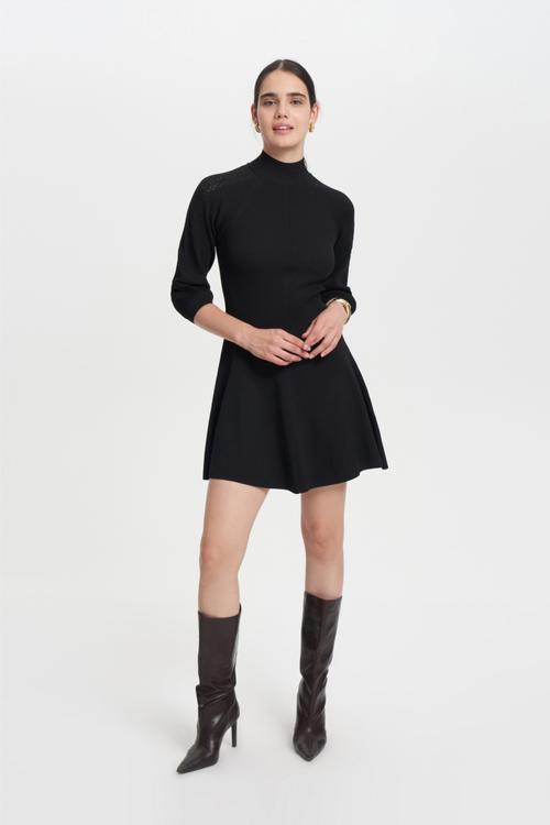  UZUN KOLLU TRİKO MİNİ KLOŞ ELBİSE