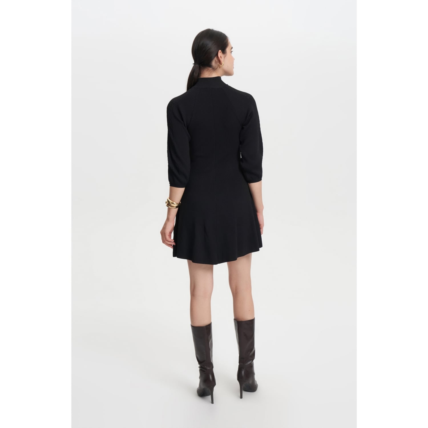 UZUN KOLLU TRİKO MİNİ KLOŞ ELBİSE