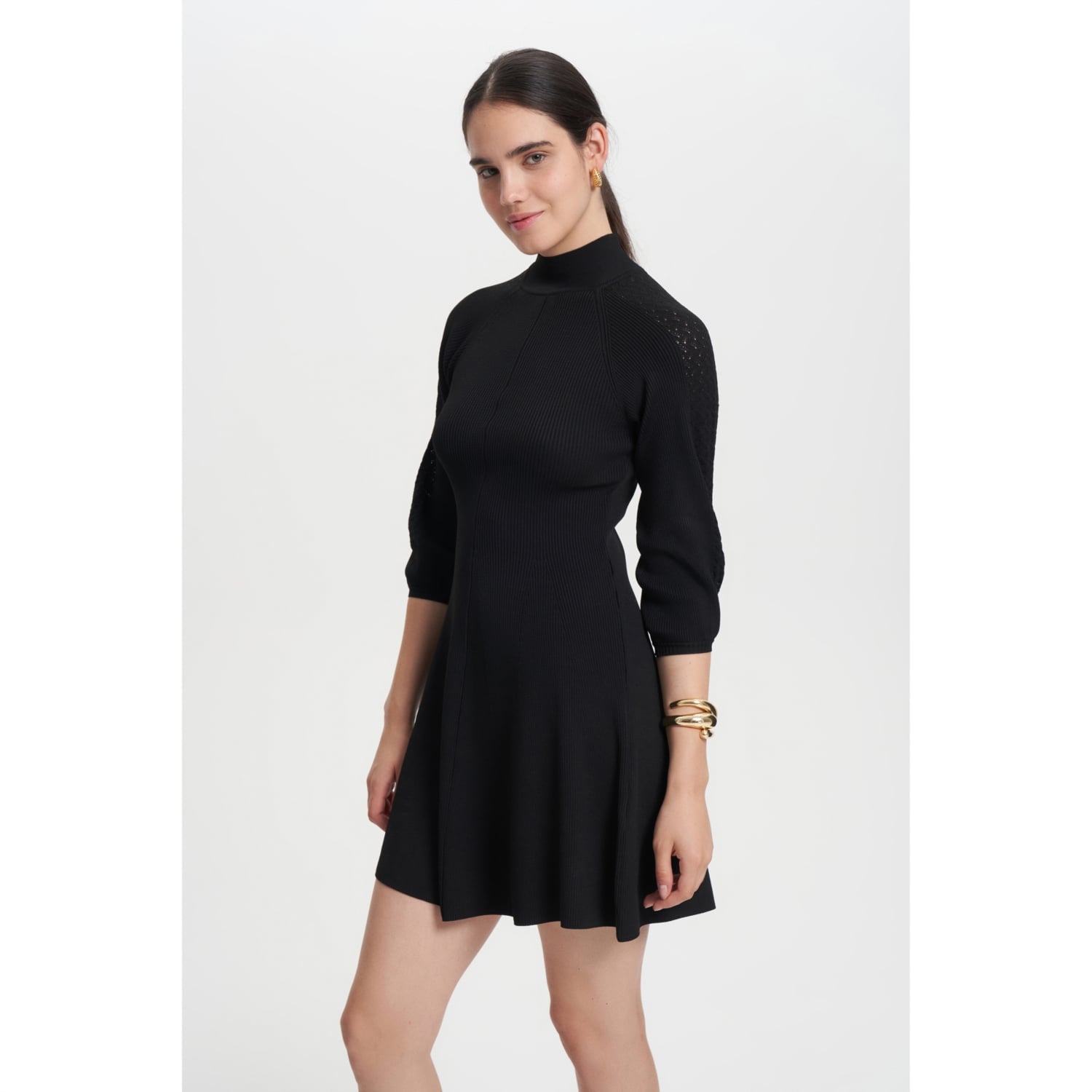 UZUN KOLLU TRİKO MİNİ KLOŞ ELBİSE