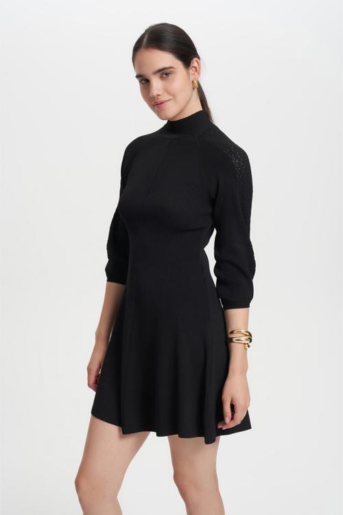  UZUN KOLLU TRİKO MİNİ KLOŞ ELBİSE