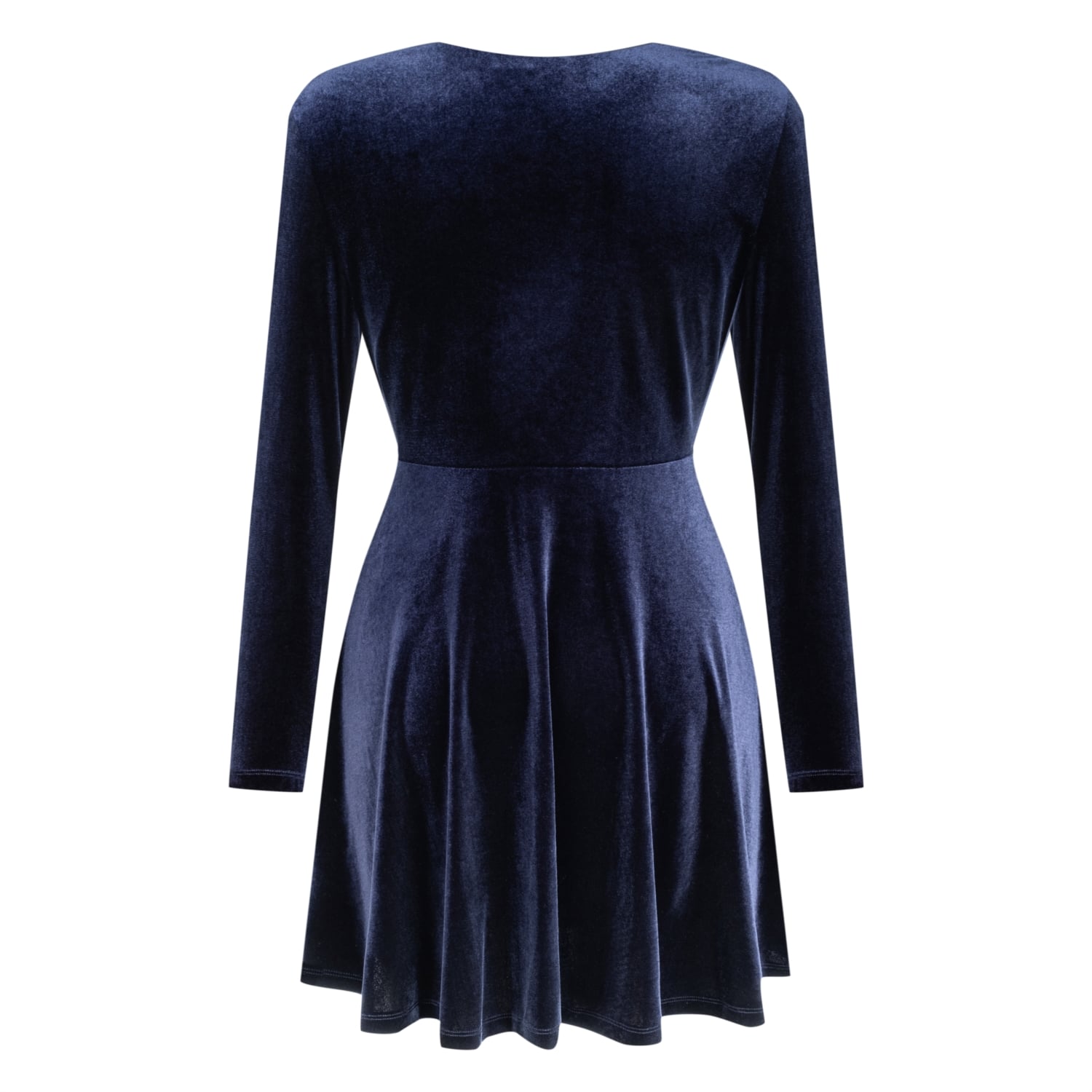 V YAKA UZUN KOLLU MİNİ KADİFE ELBİSE