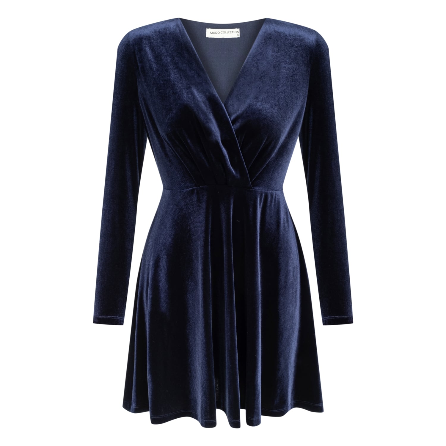 V YAKA UZUN KOLLU MİNİ KADİFE ELBİSE