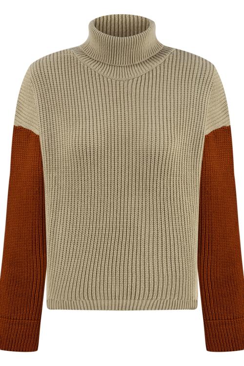  BALIKÇI YAKA RENK BLOKLU TRİKO KAZAK