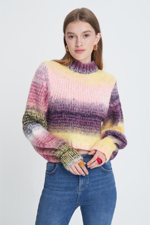  DİK YAKA TRİKO CROP KAZAK