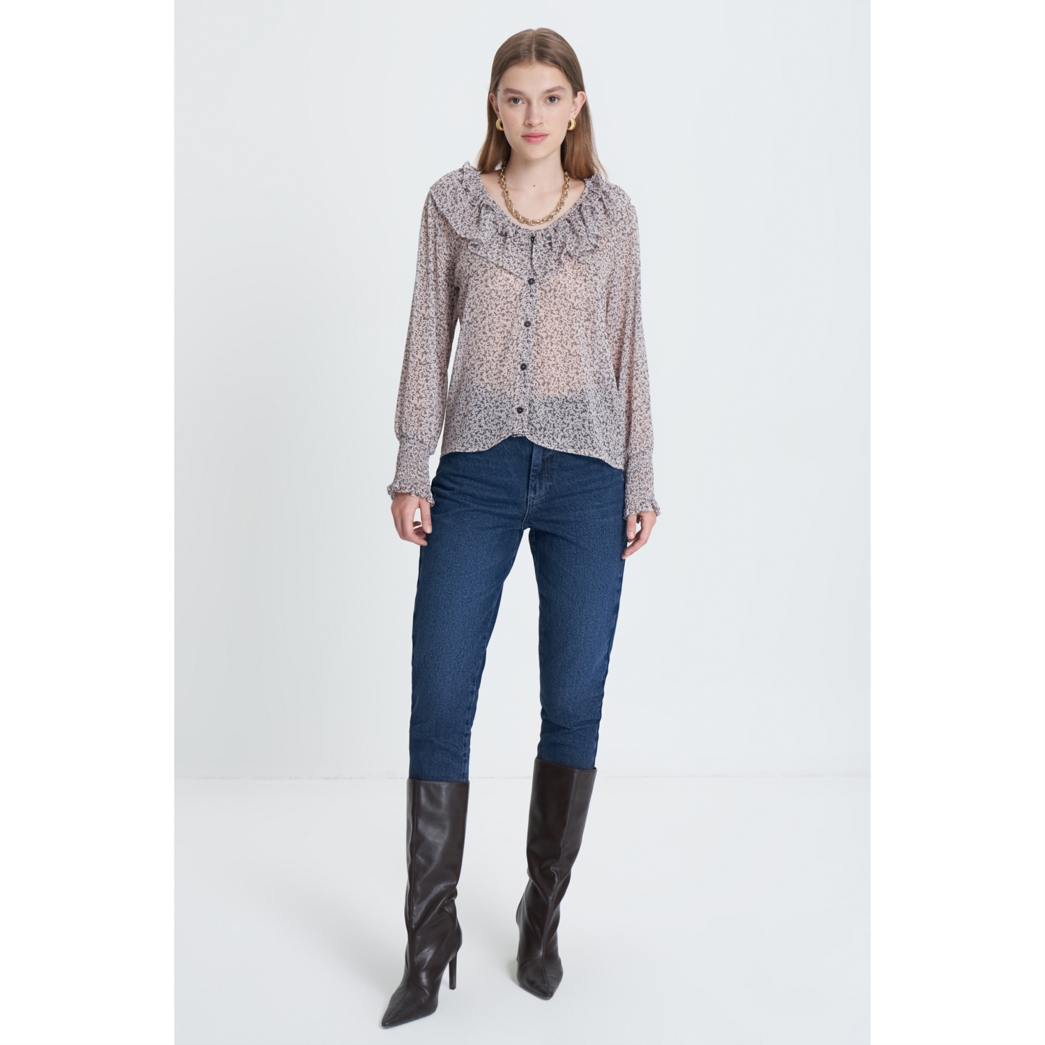 FIRFIRLI UZUN KOLLU BLUZ