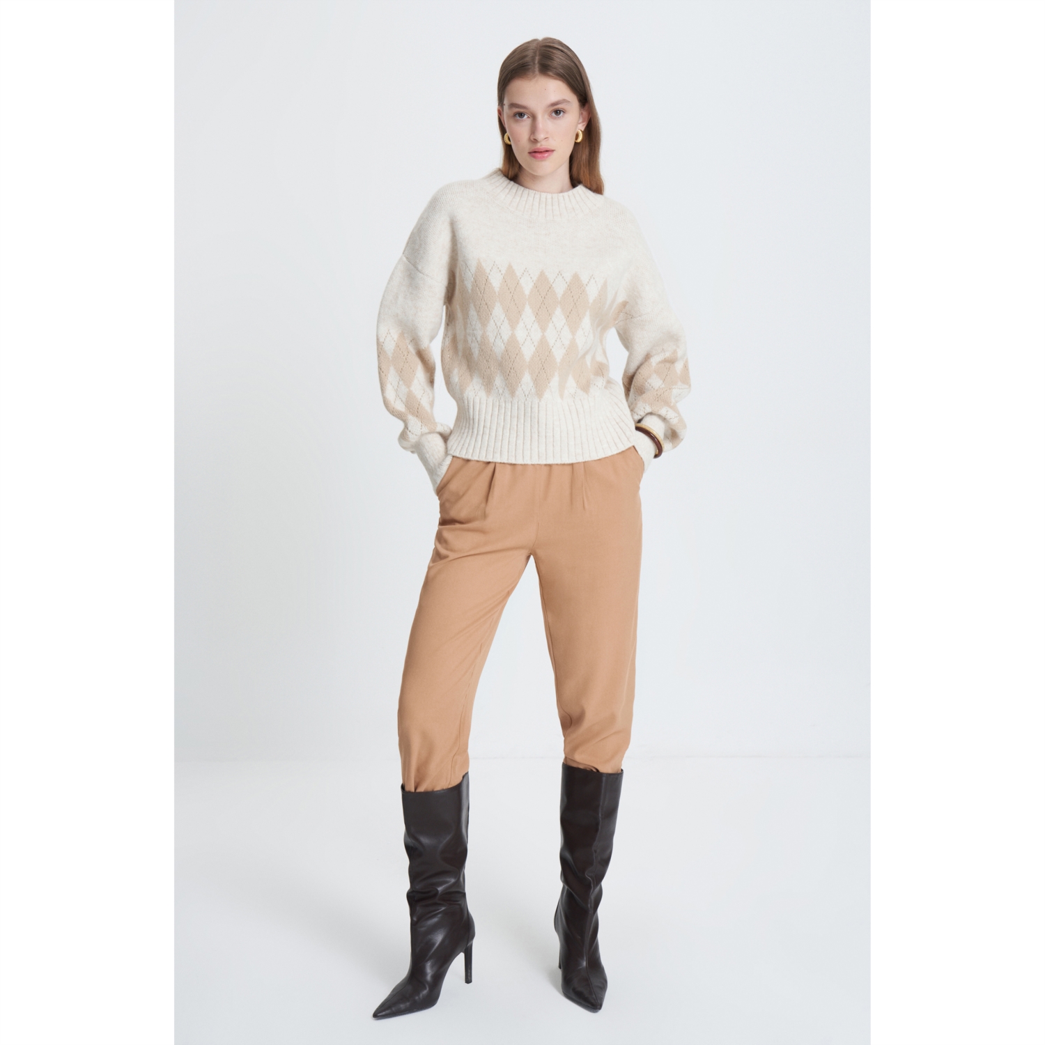 BAKLAVA DESENLİ BİSİKLET YAKA KAZAK